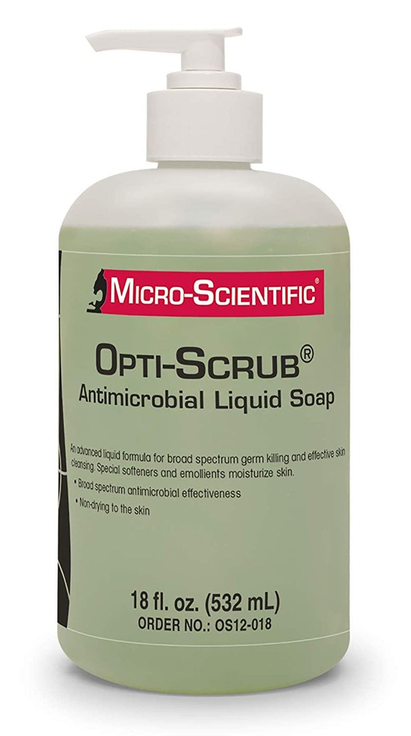 SurgiMac Dental District Medical Supply - Micro-Scientific - OS12-018 Opti-Scrub Antimicrobial Liquid Soap, Broad Spectrum, Non-Drying, 18 Ounce 