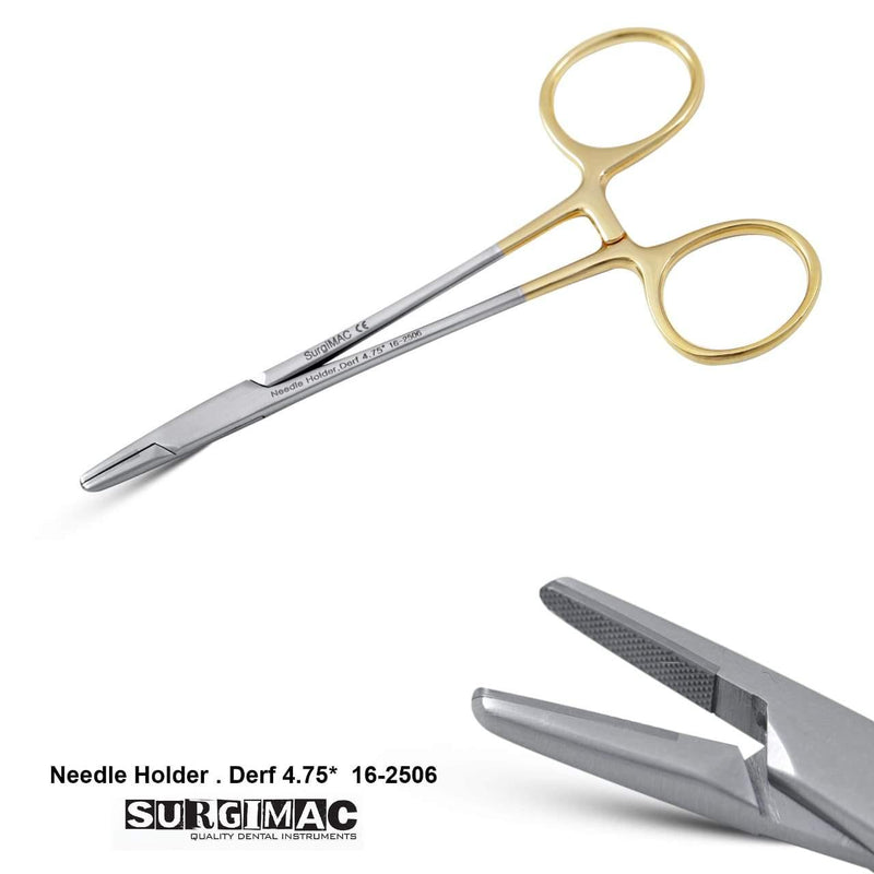 SurgiMac Dental District Medical Supply - Needle Holder 4.5" w/ Gold Handles, 1/Pk. Tungsten Carbide 
