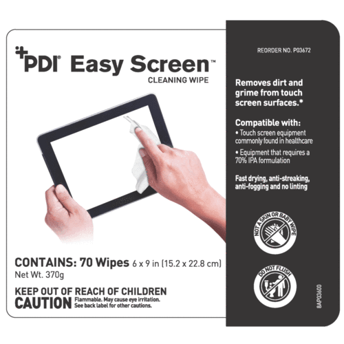 SurgiMac Dental District Medical Supply - PDI Easy Screen Surface Cleaning Wipe 70% Alcohol - 70 Count (Case of 12) 