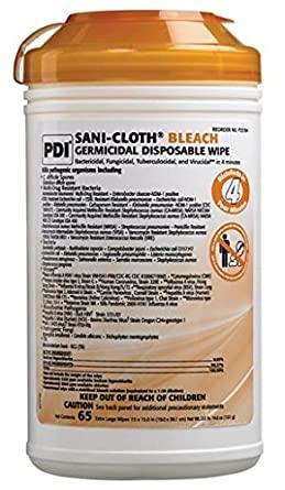 SurgiMac Dental District Medical Supply - PDI P25784 Bleach Disinfectant Wipes, X-Large, Case, 6 Canisters, 390 Wipes, 7.5" x 15", Canister 