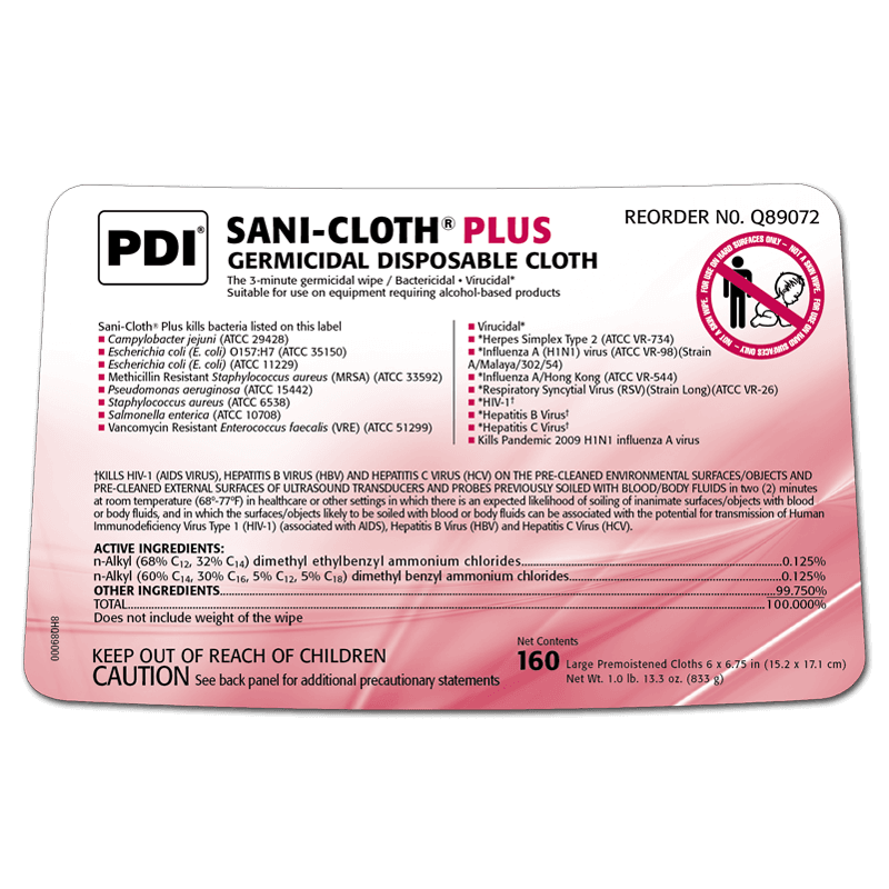 SurgiMac Dental District Medical Supply - PDI Sani-Cloth Plus - Large Germicidal Disposable Cloth - 160-Count Canister 