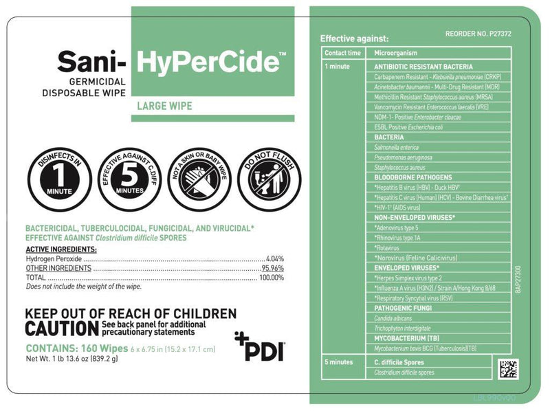 SurgiMac Dental District Medical Supply - Sani-Cloth HB Germicidal Disposable Wipes Q08472 6" x 6.75" 160 Large wipes/canister, 12 canisters/case (Green Top) 