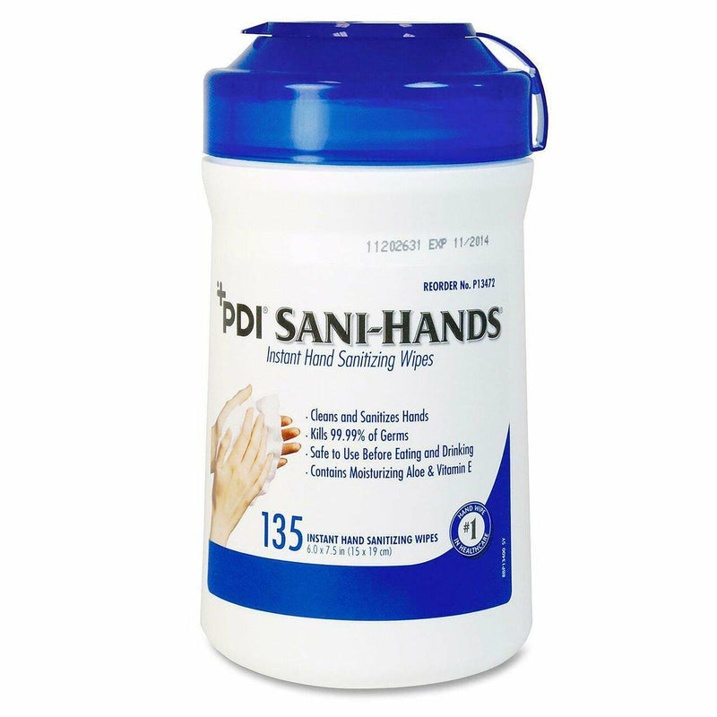 SurgiMac Dental District Medical Supply - Sani-Hands Instant Hand Sanitizing Wipes, Canister with 135 Wipes, 6" x 7.5" (Case of 12) 