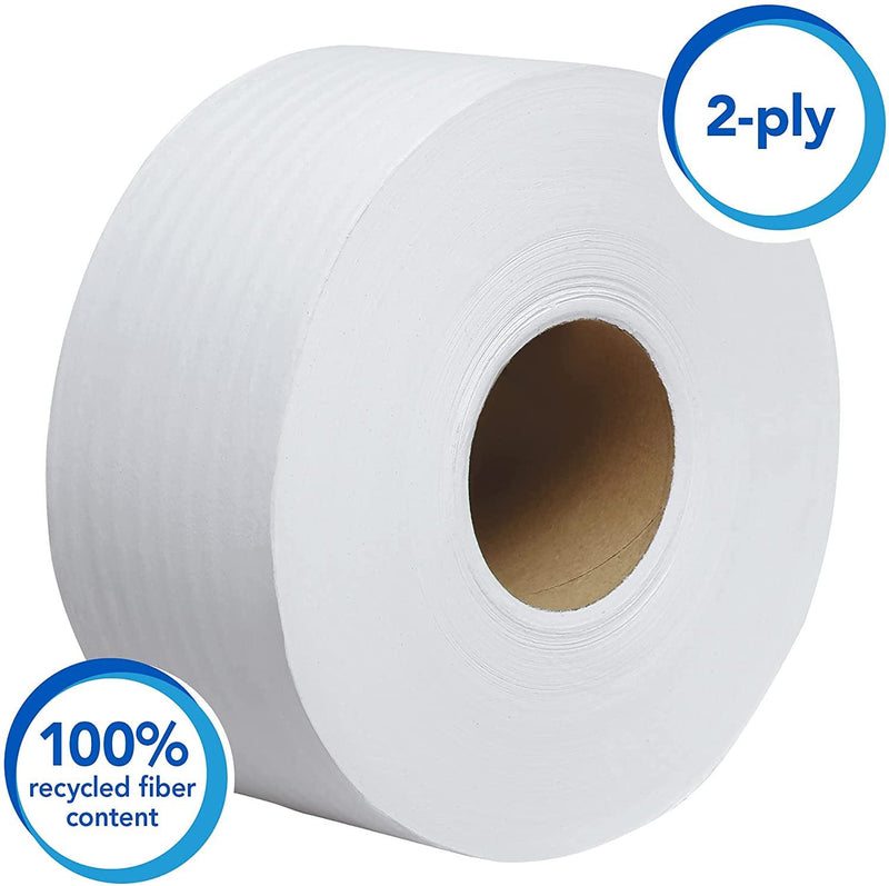 SurgiMac Dental District Medical Supply - Scott Essential Jumbo Roll JR. Commercial Toilet Paper (67805), 100% Recycled Fiber, 2-PLY, White, 12 Rolls / Case, 1000' / Roll 