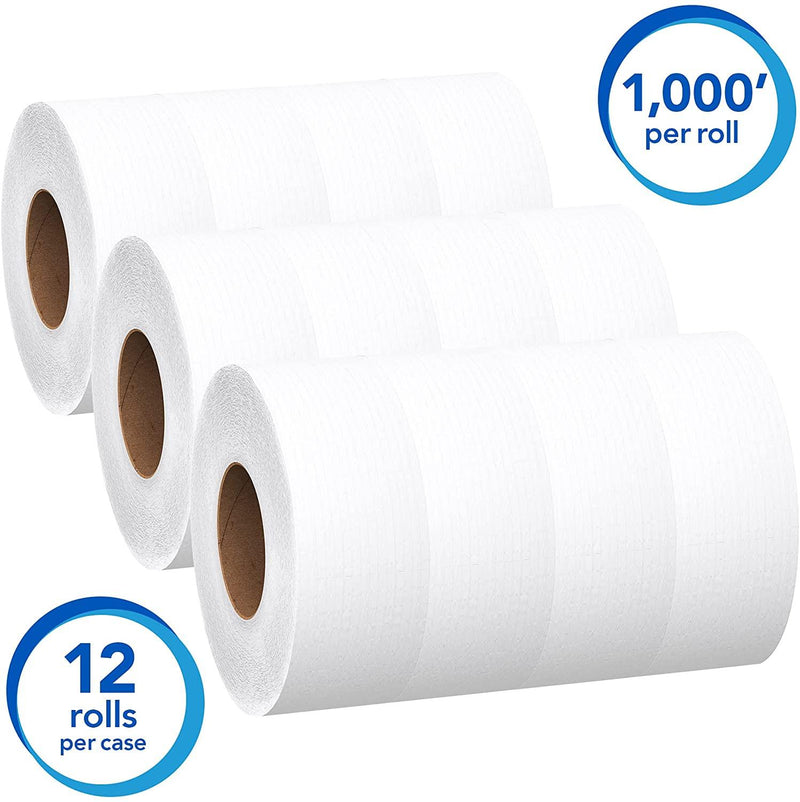 SurgiMac Dental District Medical Supply - Scott Essential Jumbo Roll JR. Commercial Toilet Paper (67805), 100% Recycled Fiber, 2-PLY, White, 12 Rolls / Case, 1000' / Roll 