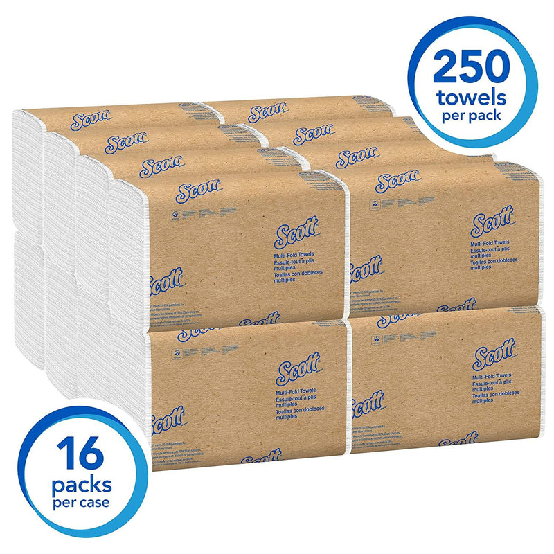 SurgiMac Dental District Medical Supply - Scott Essential Multifold Paper Towels (01804) with Fast-Drying Absorbency Pockets, White, 16 Packs / Case, 250 Multifold Towels / Pack 