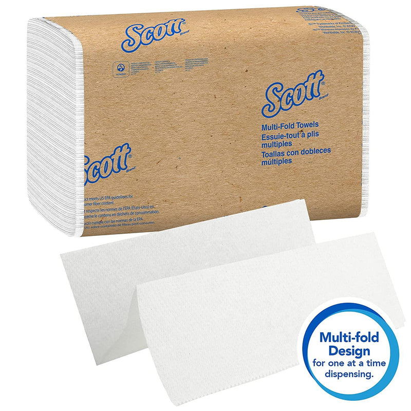 SurgiMac Dental District Medical Supply - Scott Essential Multifold Paper Towels (01804) with Fast-Drying Absorbency Pockets, White, 16 Packs / Case, 250 Multifold Towels / Pack 