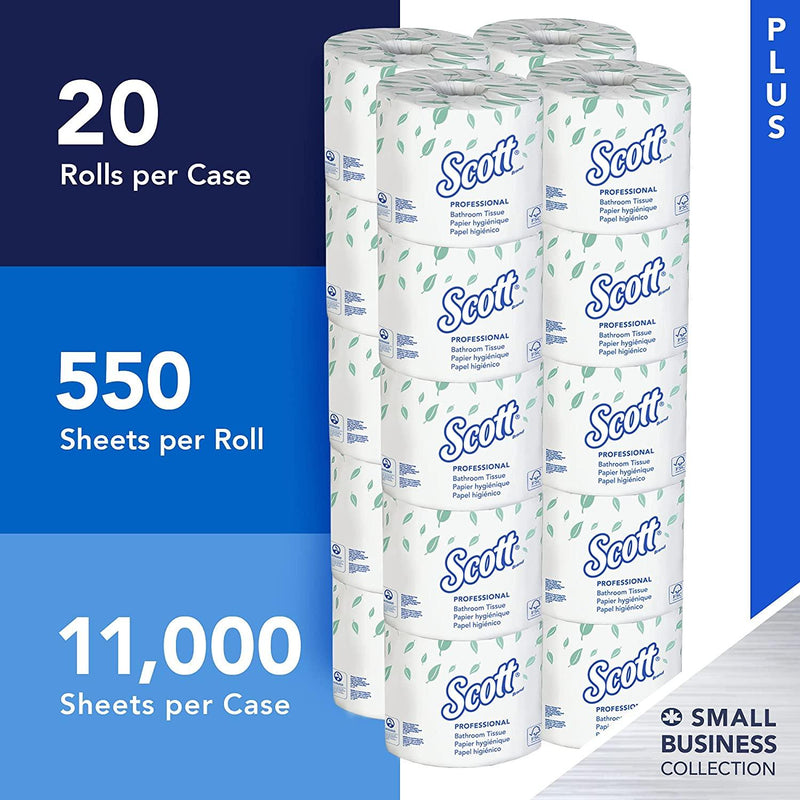 Scott Essential Professional Bulk Toilet Paper for Business (13607),  Individually Wrapped Standard Rolls, 2-Ply, White, 20 Rolls/Convenience  Case, 550 Sheets/Roll