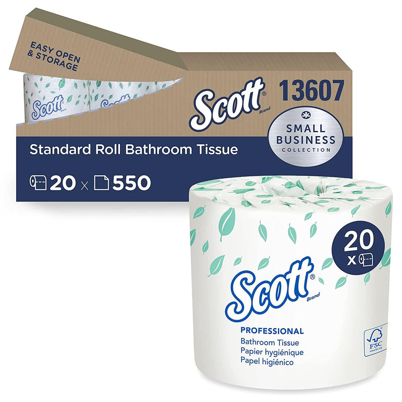 SurgiMac Dental District Medical Supply - Scott Essential Professional Bulk Toilet Paper for Business (13607), Individually Wrapped Standard Rolls, 2-Ply, White, 20 Rolls/Convenience Case, 550 Sheets/Roll 