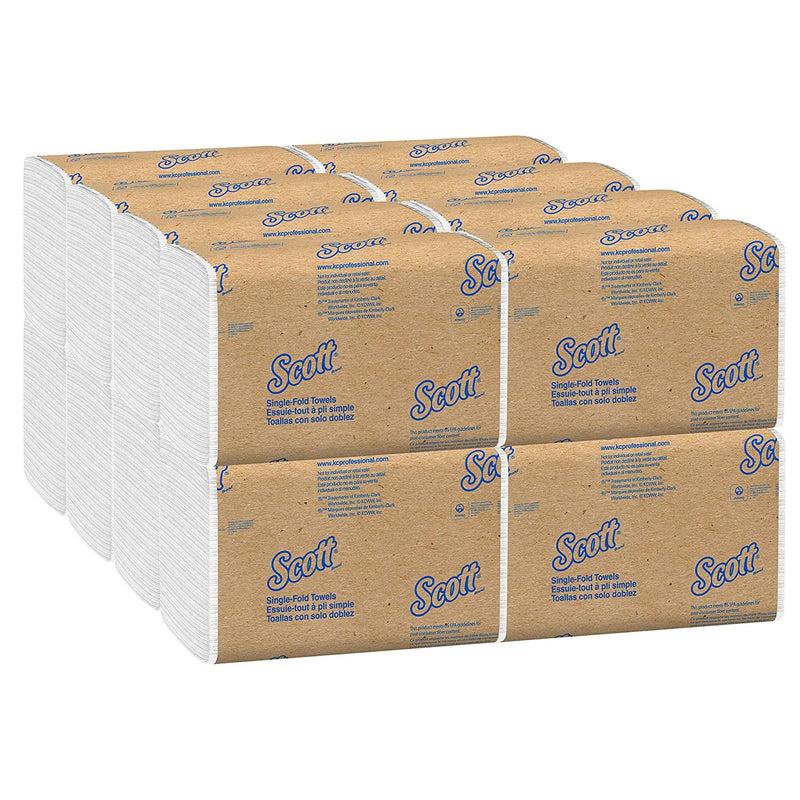 SurgiMac Dental District Medical Supply - Scott Single Fold Paper Towels (01700), Affordable Towel Paper, White, 250 Towels / Clip, 16 Clips / Case 