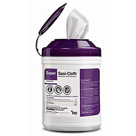 SurgiMac Dental District Medical Supply - Super Sani-Cloth Large Wipes (6" x 6.75") 160/CANISTER High Alcohol (55%). EPA 