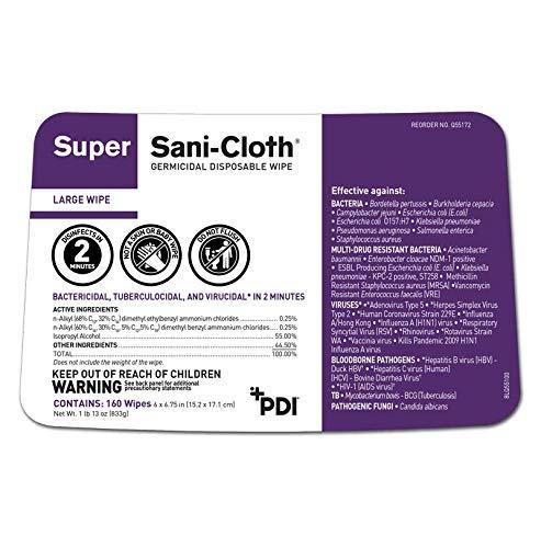 SurgiMac Dental District Medical Supply - Super Sani-Cloth Large Wipes (6" x 6.75") 160/CANISTER High Alcohol (55%). EPA 