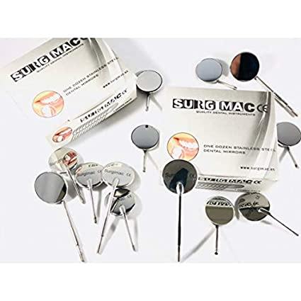 SurgiMac Dental District Medical Supply - SurgiMac Dental Mirrors - Rhodium-Coated Front Surface Diagnostic Dental Mouth Mirror - Intraoral Dental Mirror for Inside Mouth - Stainless-Steel Cone Socket Oral Mirror – 12Pcs/Box 