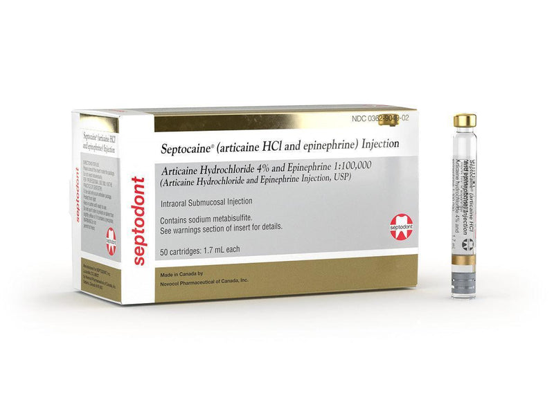 Septocaine Articaine 4% with Epinephrine 1:100,000. Box of 50 - 1.7 mL - SurgiMac