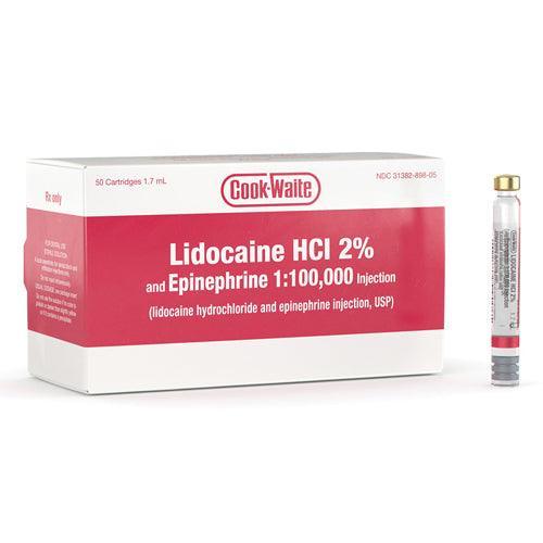 Cook-Waite Lidocaine HCl / Epinephrine 2% - 1:100,000 Injection Dental Cartridge 1.7 mL - SurgiMac